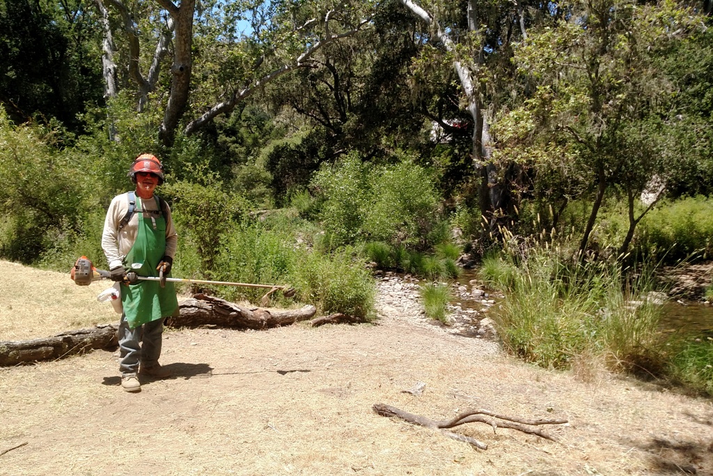 Pat in full weed-eating gear!